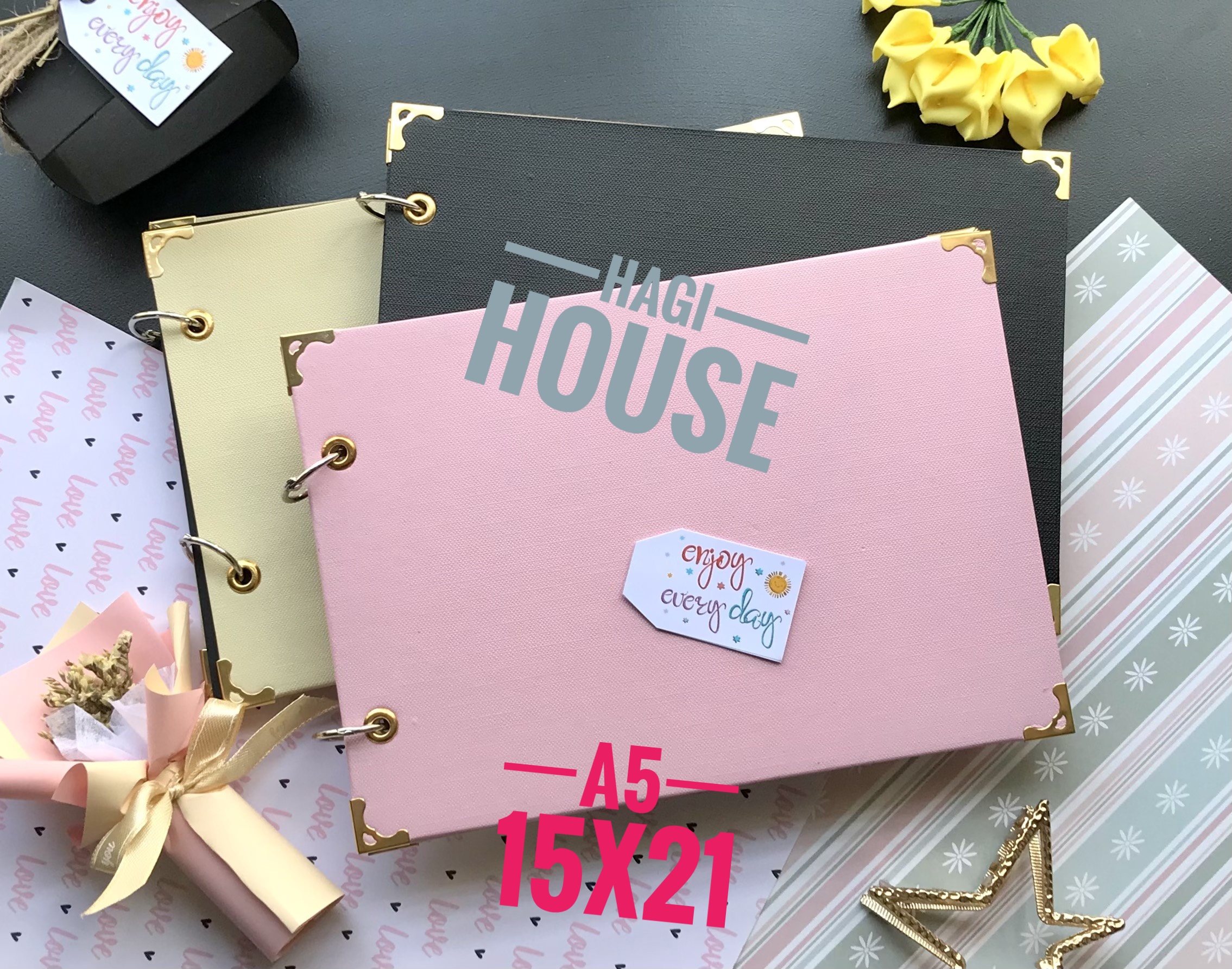 Sổ A5 dán ảnh, Scrapbook lưu niệm gáy còng, dành cho bé, cho gia đình, cho người yêu cực xinh