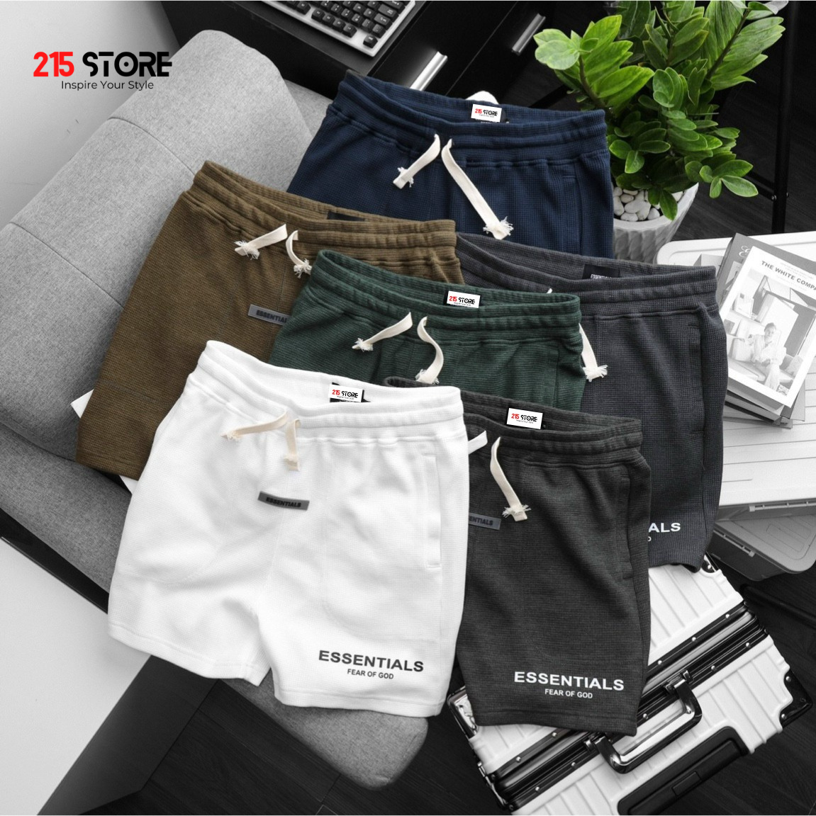 Quần short nam, quần ngắn 215Store FOG Essentials, vải tổ ong
