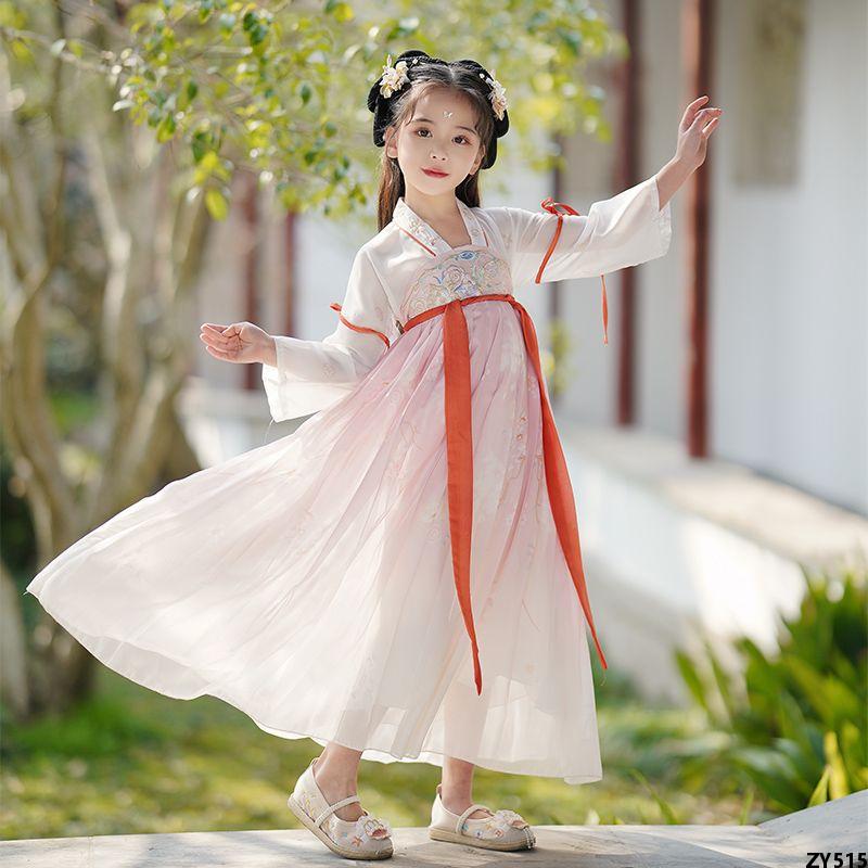Hán Phục 2023 Váy Liền Cổ Trang Trẻ Em Thần Hoa Phong Cách Cổ Trang Bé Gái