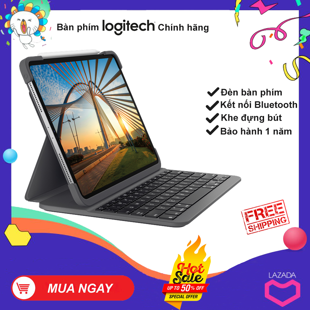 [HCM]Bao da kèm Bàn Phím Cao Cấp Logitech Slim Folio Pro Cho iPad Pro 11 inch 2020 Có Đèn Bàn Phím New Full Box