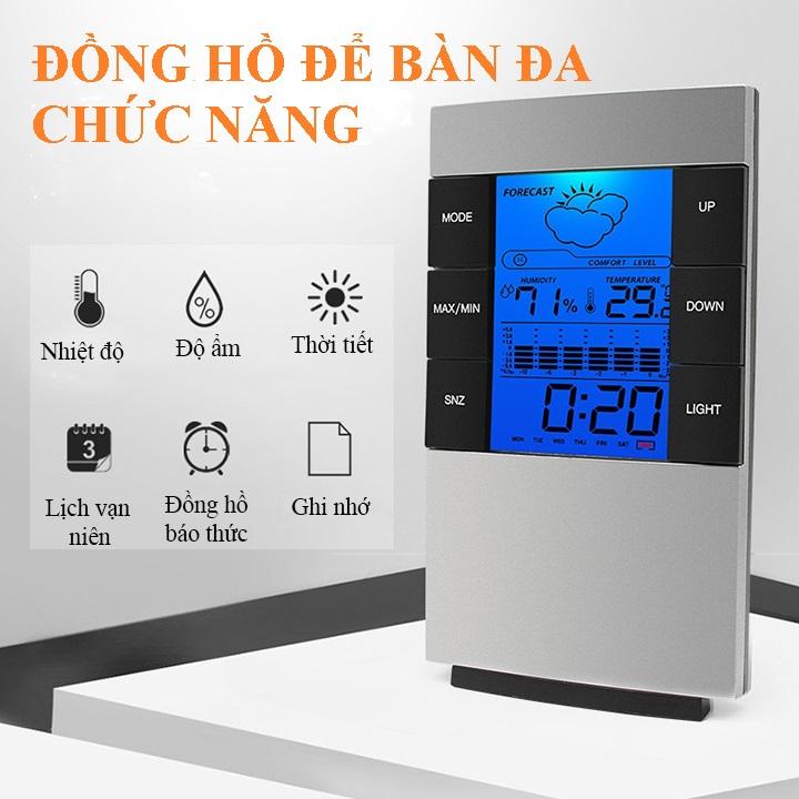 Đồng hồ để bàn đa chức năng đo nhiệt độ và độ ẩm kiêm lịch điện tử đa năng tiện dụng