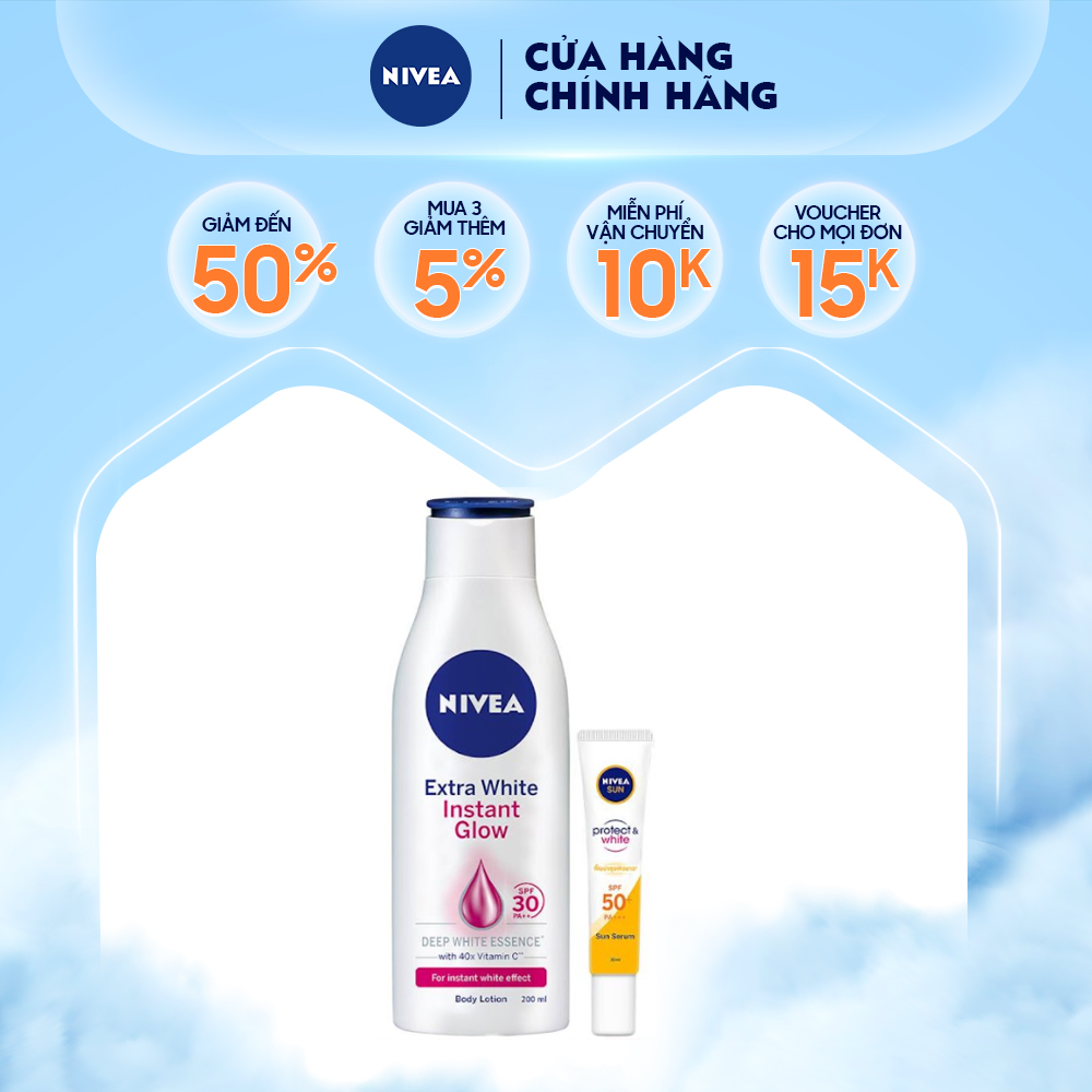 Combo Sữa dưỡng thể và tinh chất chống nắng dưỡng trắng da Nivea