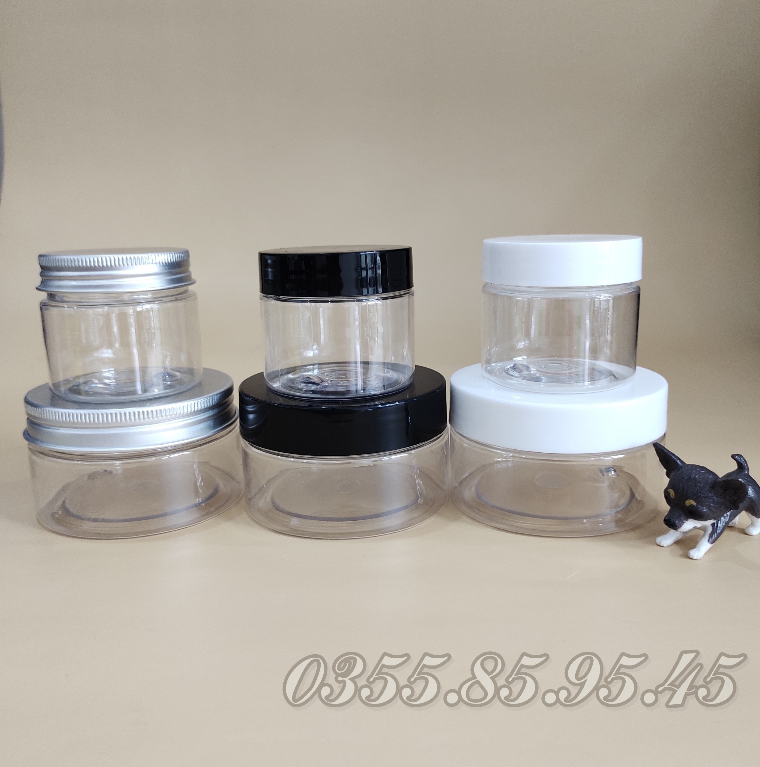 10 Hũ nhựa PET có lót thân trong nắp nhôm, đen, trắng 50g , 100g - hủ chiết mỹ phẩm, đựng kem, phụ kiện du lịch.