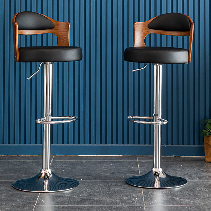Ghế quầy bar bọc da khung gỗ có đệm tựa lưng - Ghế phòng trà gia đình chân xoay kim loại GHP002