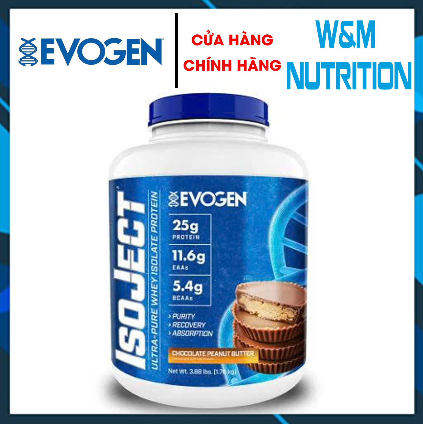 IsoJect Whey Protein Isolate Evogen 4lbs – Hỗ Trợ Tăng Cơ, Phục Hồi Cơ Bắp vị Socola Peanut
