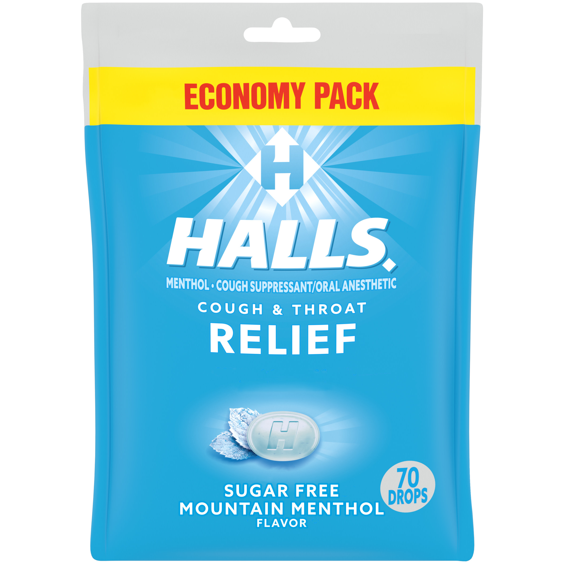 Halls relief mountain menthol sugar free cough drops economy pack 70 drops