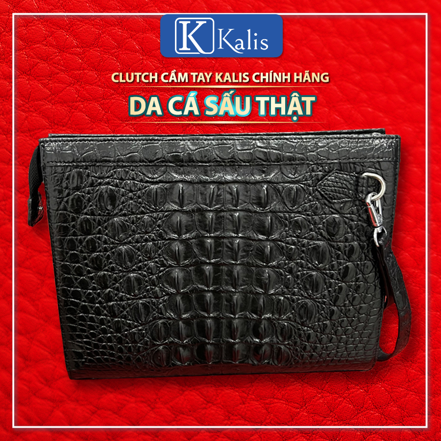 Clutch cầm tay nam da cá sấu thật 100% KALIS chính hãng túi ví clutch cầm tay nữ da cá sấu thật handmade cao cấp hàng hiệu.