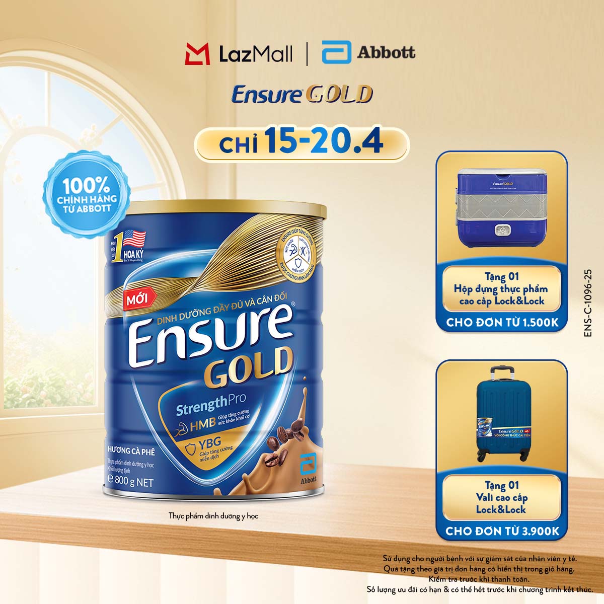 [CHỈ 15-20.04 QUÀ TẶNG CHO ĐH 1500K-SLCH] Lon sữa bột Ensure Gold hương cà phê 800g