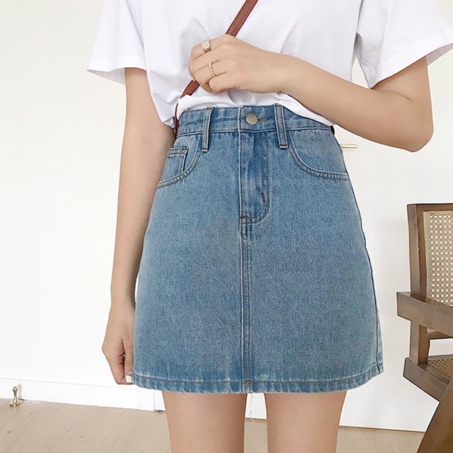 Chân Váy Jeans Chữ A Cạp Cao