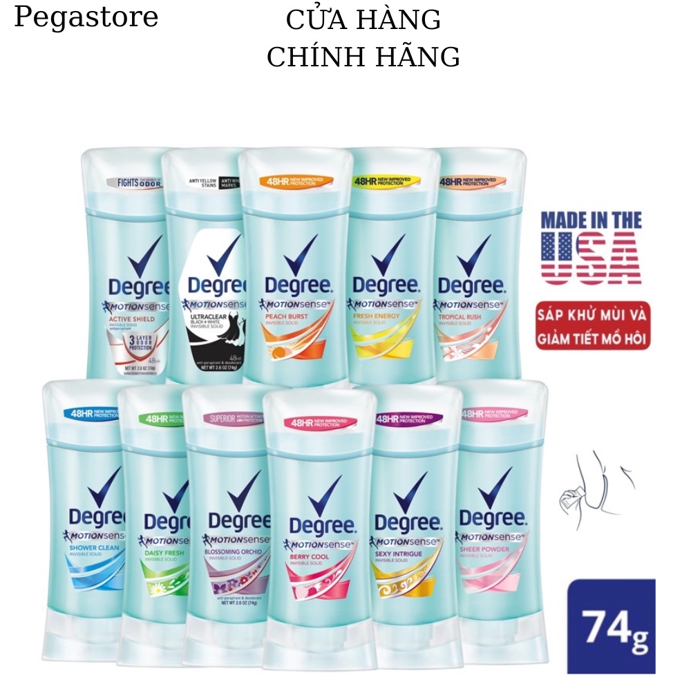 Lăn khử mùi Nữ Degree Lăn nách nữ Degree 24h/48h Lăng nách Mỹ 74g Berry Cool/White Flowers & Lychee/Black+White - Pegastore