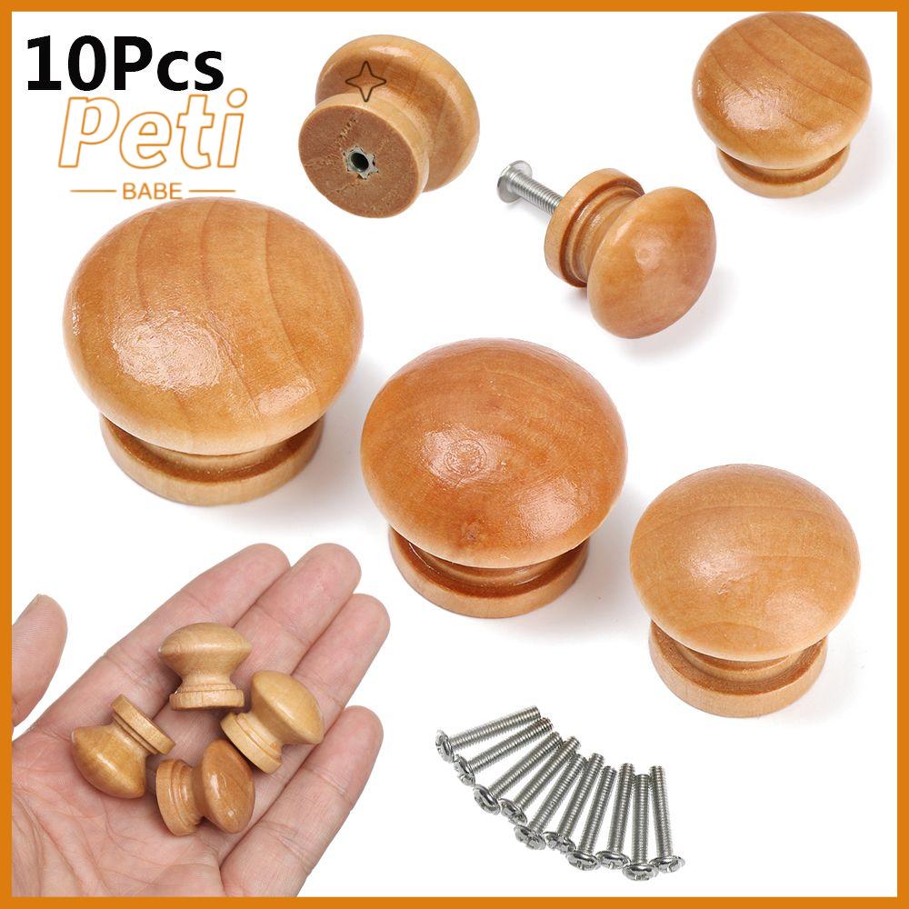 PETIBABE 10pcs Mới Phòng bếp Đồ nội thất Tủ đựng quần áo Tủ Hình tròn Tủ kéo Gỗ tự nhiên Tay nắm cửa Drawer Knob