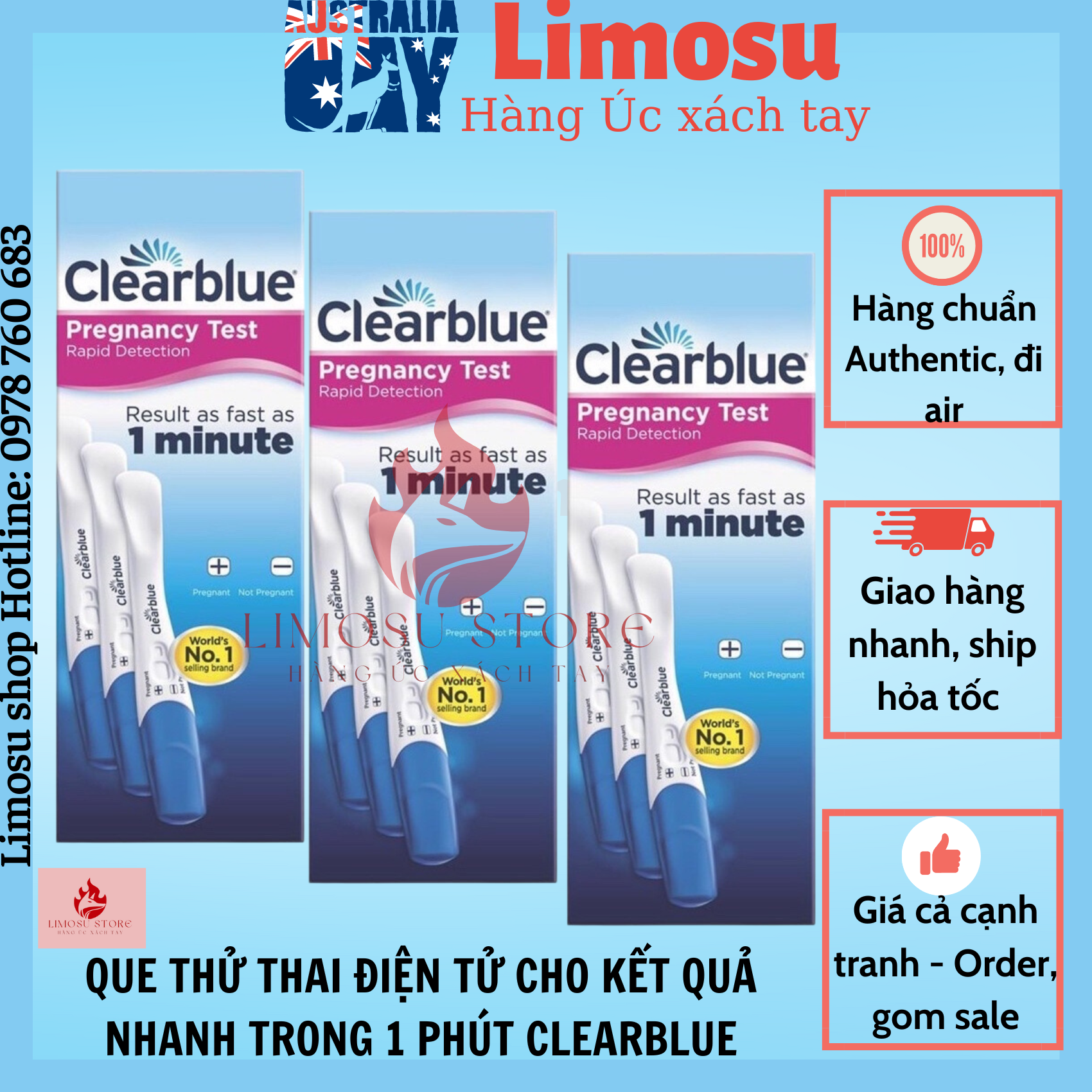 Que thử thai điện tử cho kết quả nhanh trong vòng 1phút Clearblue Pregnancy hộp 3 test