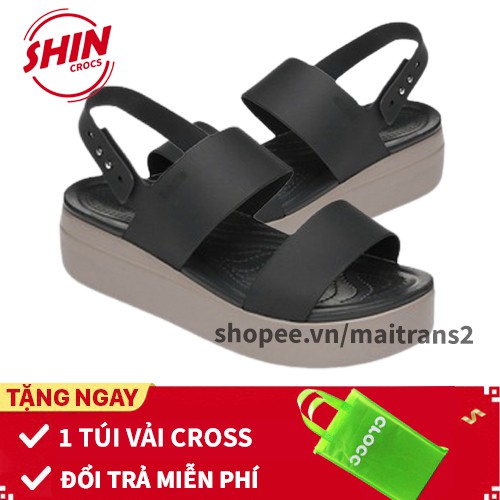 Dép sandal💖FREESHIP💖dép sandal đế cao cross họa tiết đen đế nâu SHINCROSS6Y1 tặng thêm 1 túi vải đựng sandal