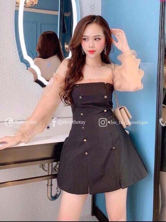 Đầm dự tiệc trễ vai tay phối voan sang chảnh thời trang nữ GREAT 7