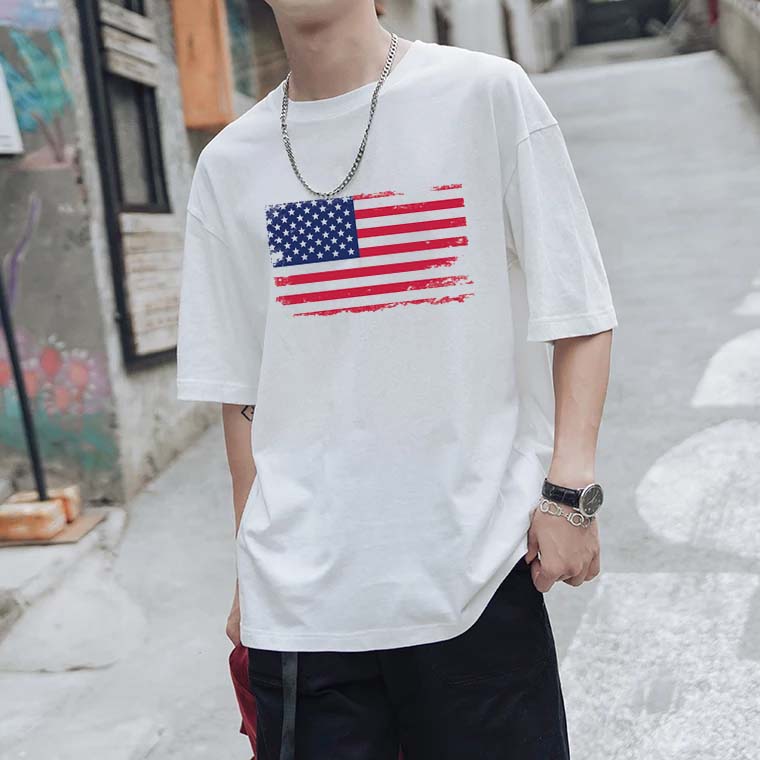 [HCM](Tặng 2 khẩu trang vải xu) Áo Thun Nam Nữ Tay Lỡ In Cờ Mỹ 1 - Phong Cách Hàn Quốc - Vải mền min thoáng mát Hình In bền màu