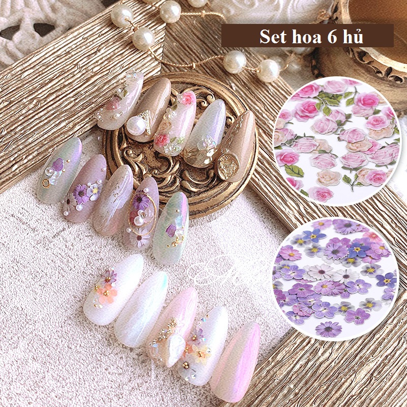 Set 6 hủ hoa gỗ ẩn trang trí móng