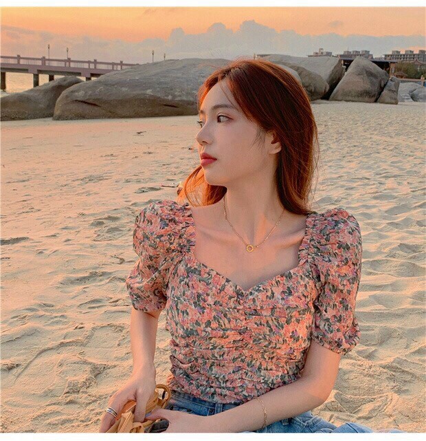 ÁO KIỂU NỮ CROPTOP NHÍU GIỮA CHẤT VẢI VOAN LỤA DÀY ĐẸP DỄ PHỐI ĐỒ SGR