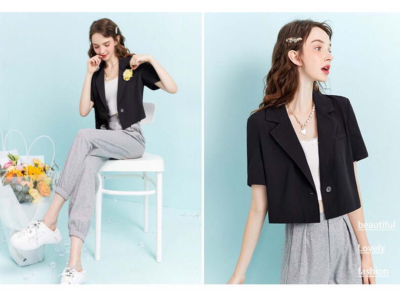 ♢Áo Vest Croptop Nữ Dáng Ngắn Cá Tính Áo khoác Blazer Nữ Chất Tuyết Mưa Cao Cấp Hàng Thiết Kế Tay Lỡ Phong Cách Hàn Quốc3/12