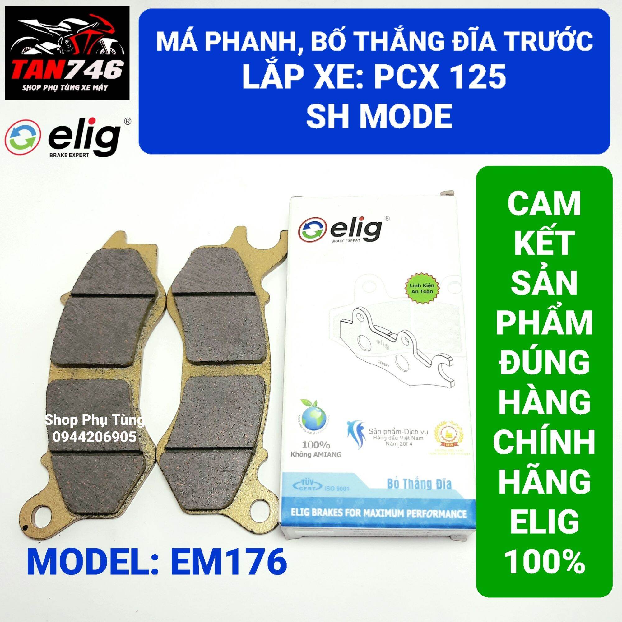 Má phanh. bố thắng đĩa trước elig, mã em176 lắp cho xe pcx 125 và sh mode, sản phẩm chính hãng của e,lig vn.