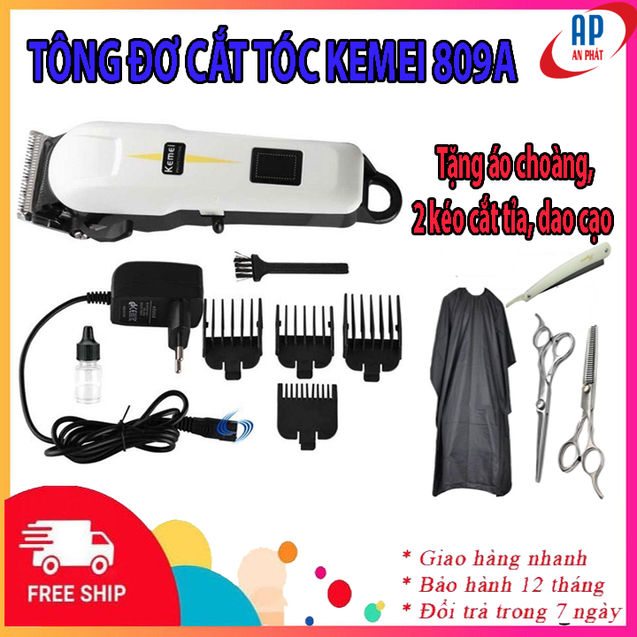 [Tặng combo 4 món]  Tông đơ cắt tóc Kemei 809A không dây cao cấp màn hình LCD hiển thị- Tăng đơ hớt tóc cho bé, người lớn, trẻ em, gia đình, thú cưng tại nhà chuyên nghiệp, tong do cat toc ,tăng đơ cắt tóc- Tặng 2 kéo,áo,dao cạo