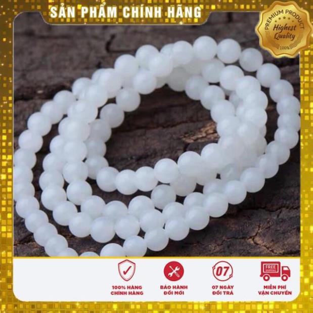 Hạt đá phong thuỷ màu trắng - bạch ngọc - làm vòng đeo tay, vòng handmade HiY
