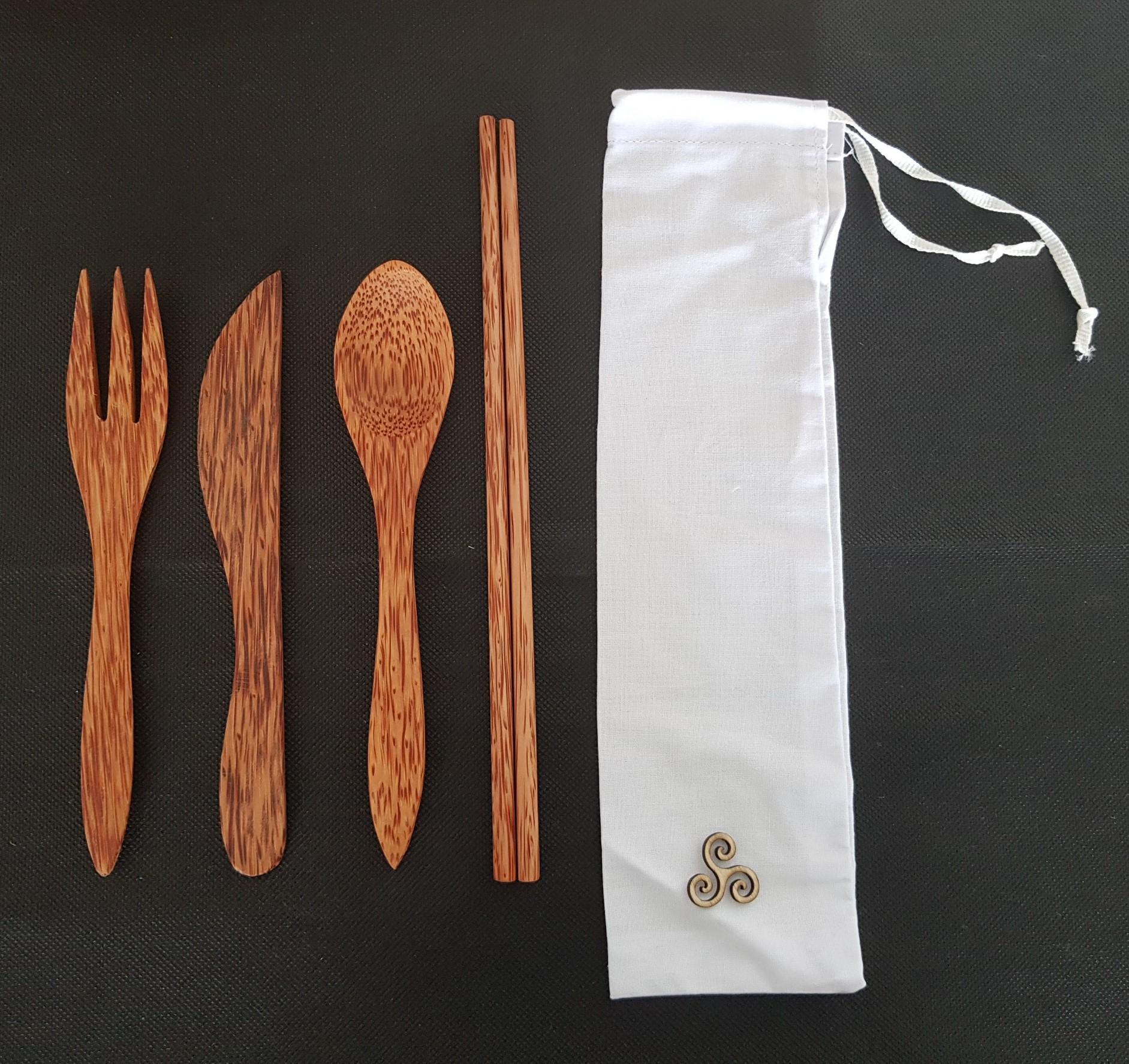 MUA 5 COMBO TẶNG 1 : Set Dao,nĩa ,muỗng và đũa gỗ dừa + túi rút cotton