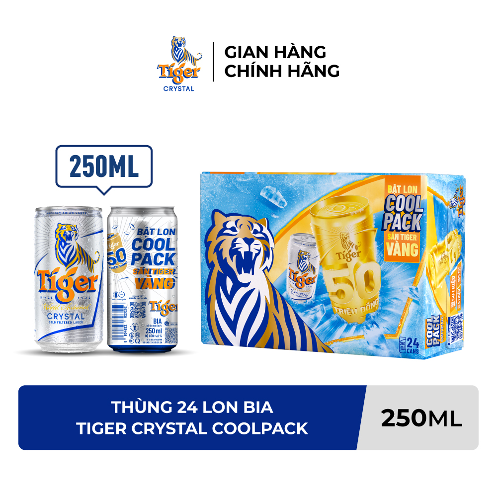 Thùng 24 lon bia Tiger Crystal Coolpack 250ml/lon - Bao bì trúng thưởng