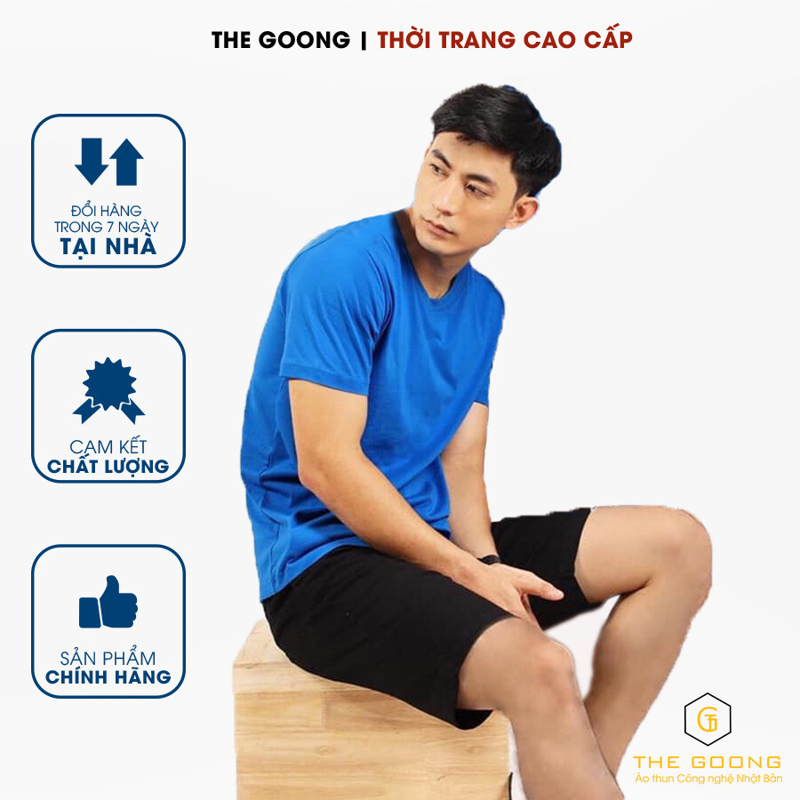 Áo thun nam goldrhino nhật bản 100% cotton -xanh ya
