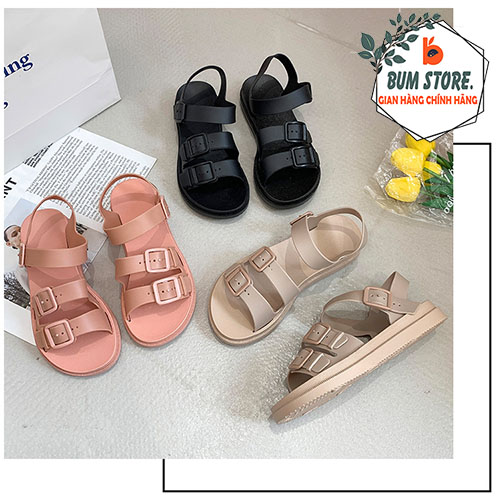 Giày đi học nữ giày Sandal quai ngang nhự dẻo cao cấp ngọt ngào, Giày Sandal nữ đi học 3 khóa quai hậu phong cách nữ sinh Hàn Quốc - BUM STORE