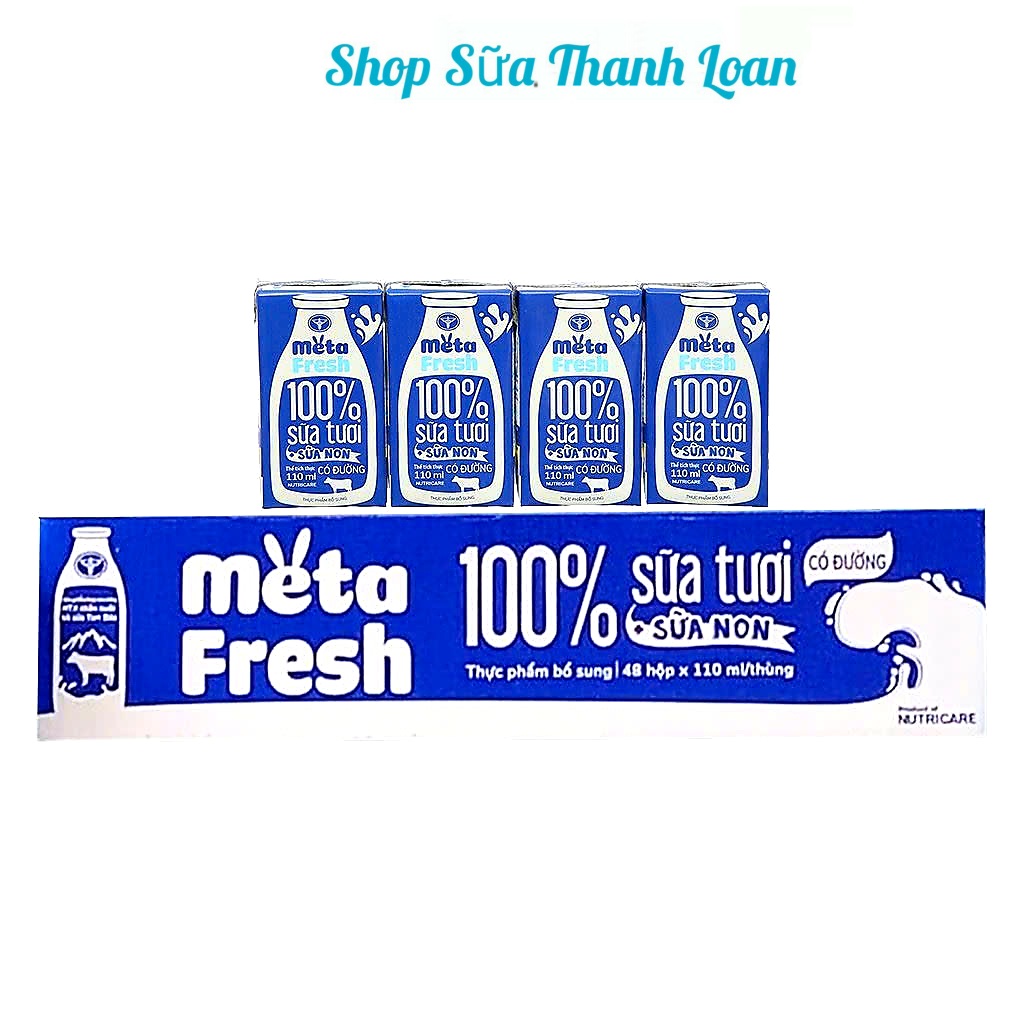 (HSD T5-2025) Thùng 48 Hộp Sữa Tươi Nutricare Meta Fresh Có Đường 110ml.