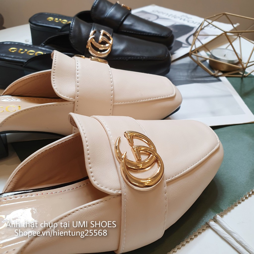 Giày sục nữ da mềm thời trang GUCTAG đơn giản nhẹ nhàng đế bằng cao 3cm 2 màu đen/be mẫu mới hot hit yêu thích