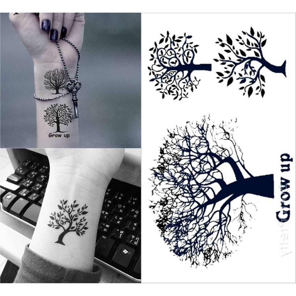 Hình dán tatoo cây aq177, hình xăm tatoo mini tạm thời, không chống nước