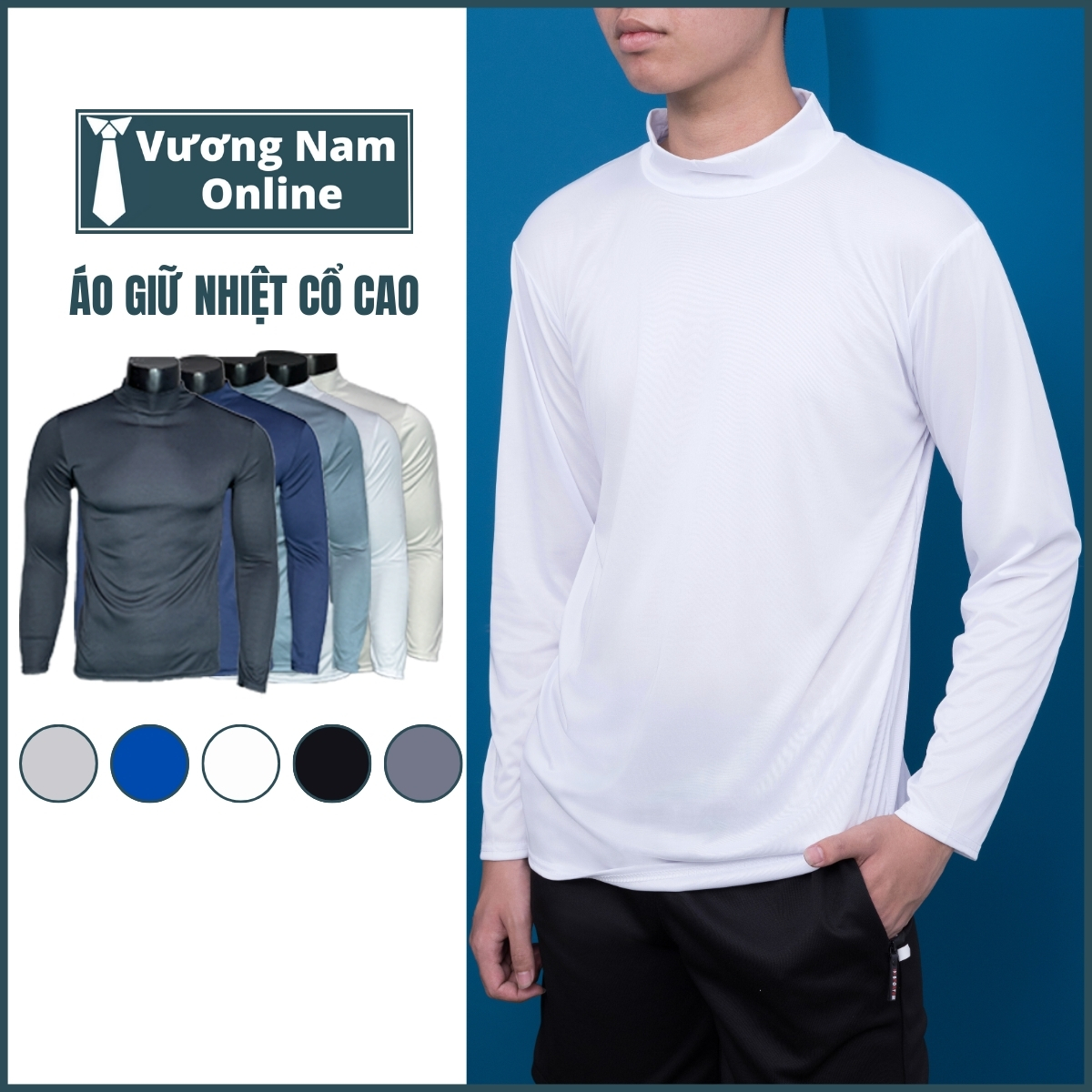 Áo giữ nhiệt nam cổ cao 3 phân chất thun lạnh co giãn tốt chống nắng form ôm VNO124