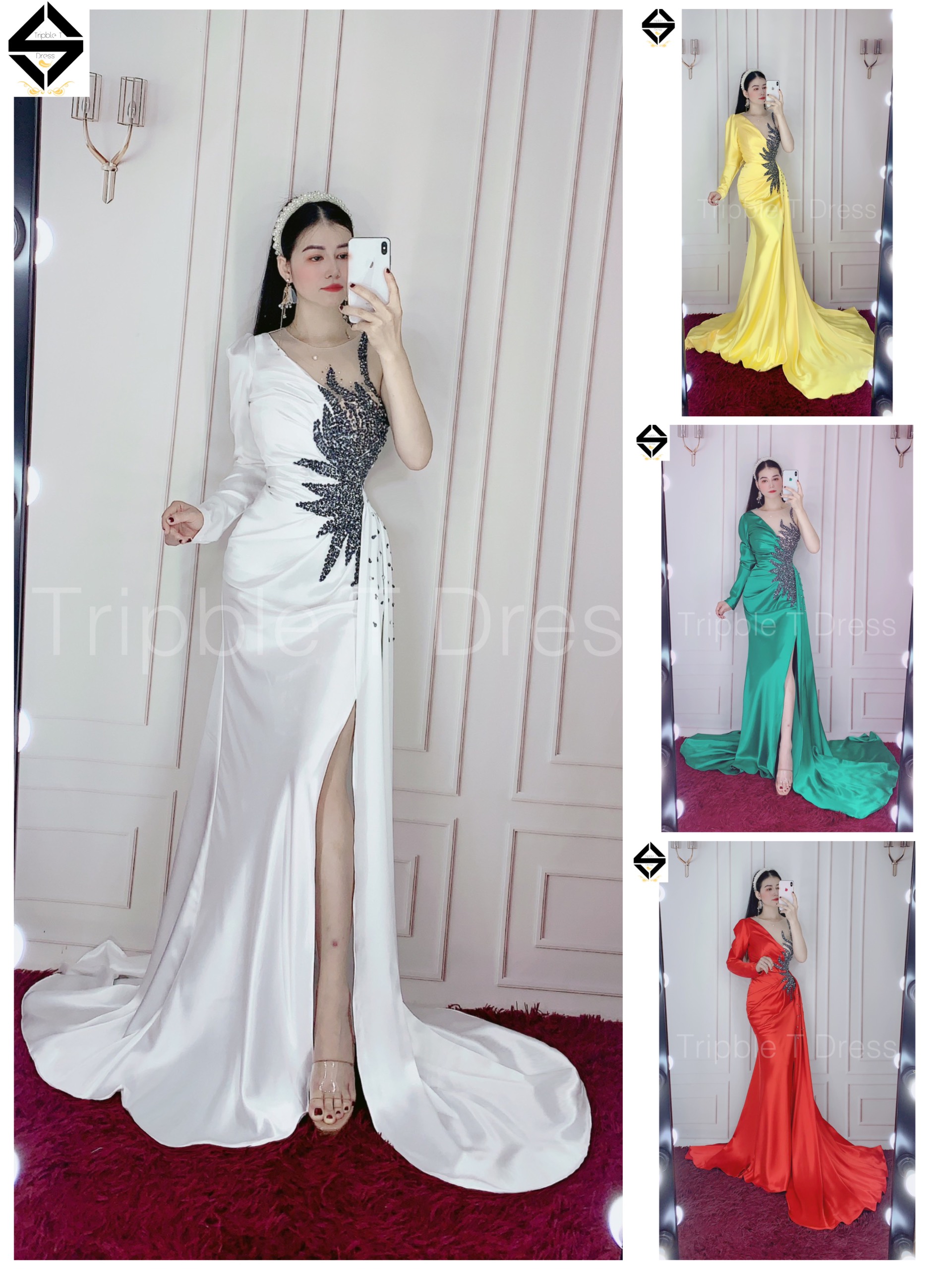 Đầm maxi body dạ hội kết cườm cao cấp TRIPBLE T DRESS - MS155Y- Size S/M/L