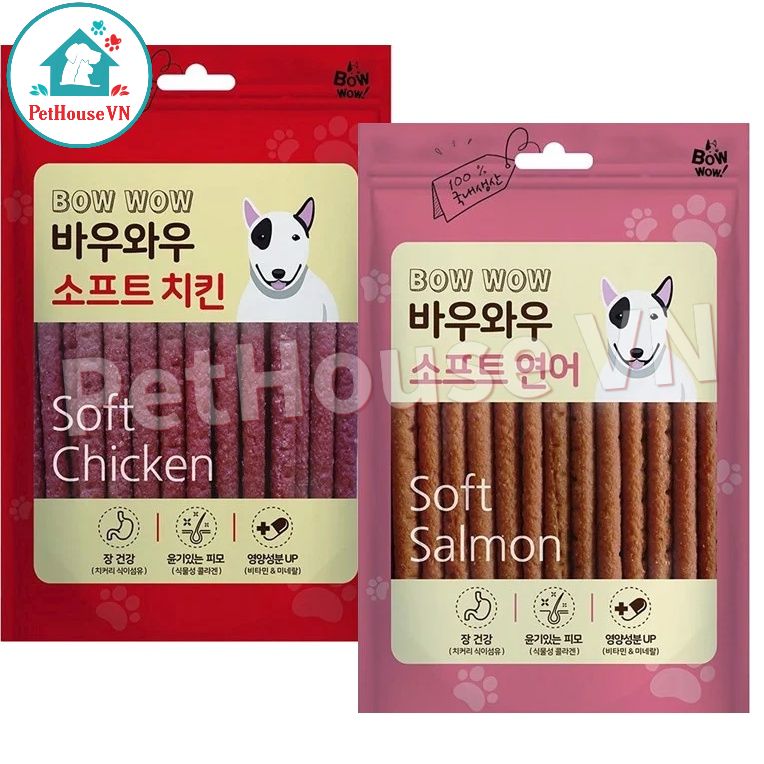Thịt que mềm bowwow - túi 150g snack bánh thưởng cho chó vị gà & cá hồi hàng chính hãng