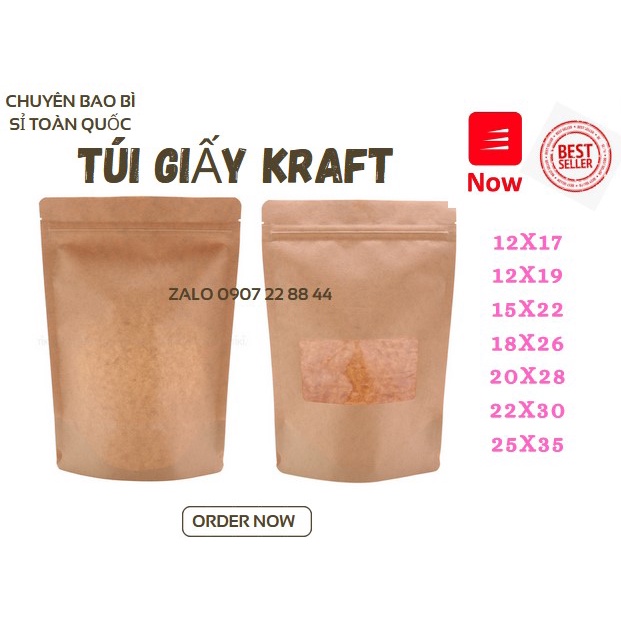 1kg túi zip giấy kraft có cửa sổ