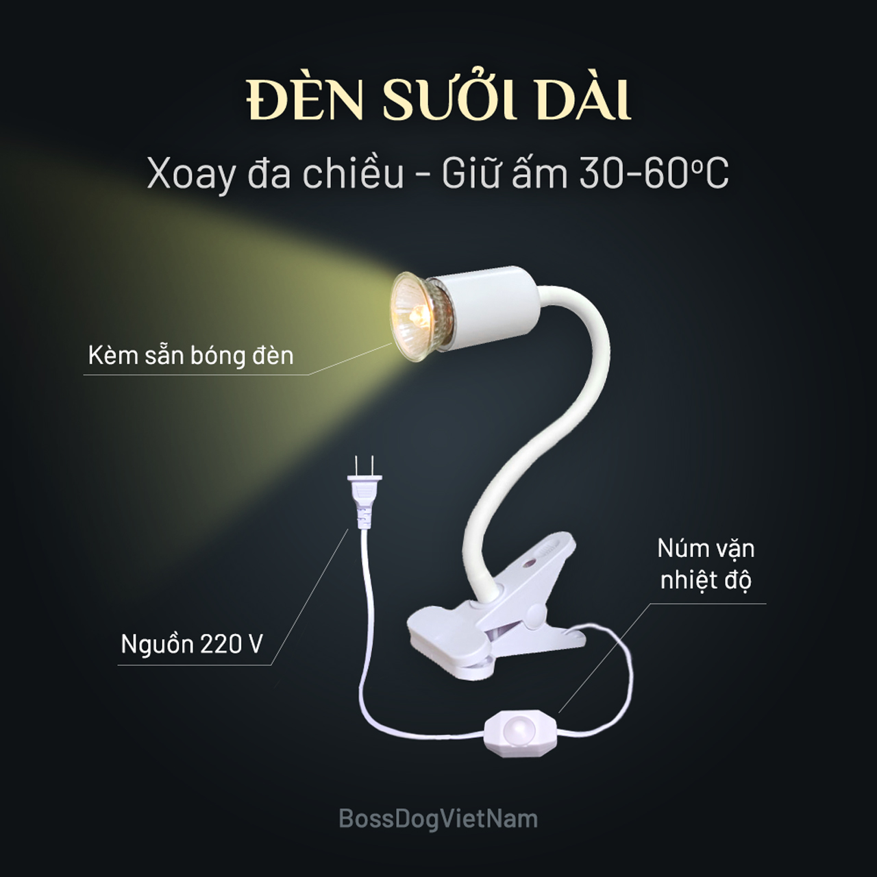 Đèn sưởi chó mèo giữ ấm thân nhiệt BossDog
