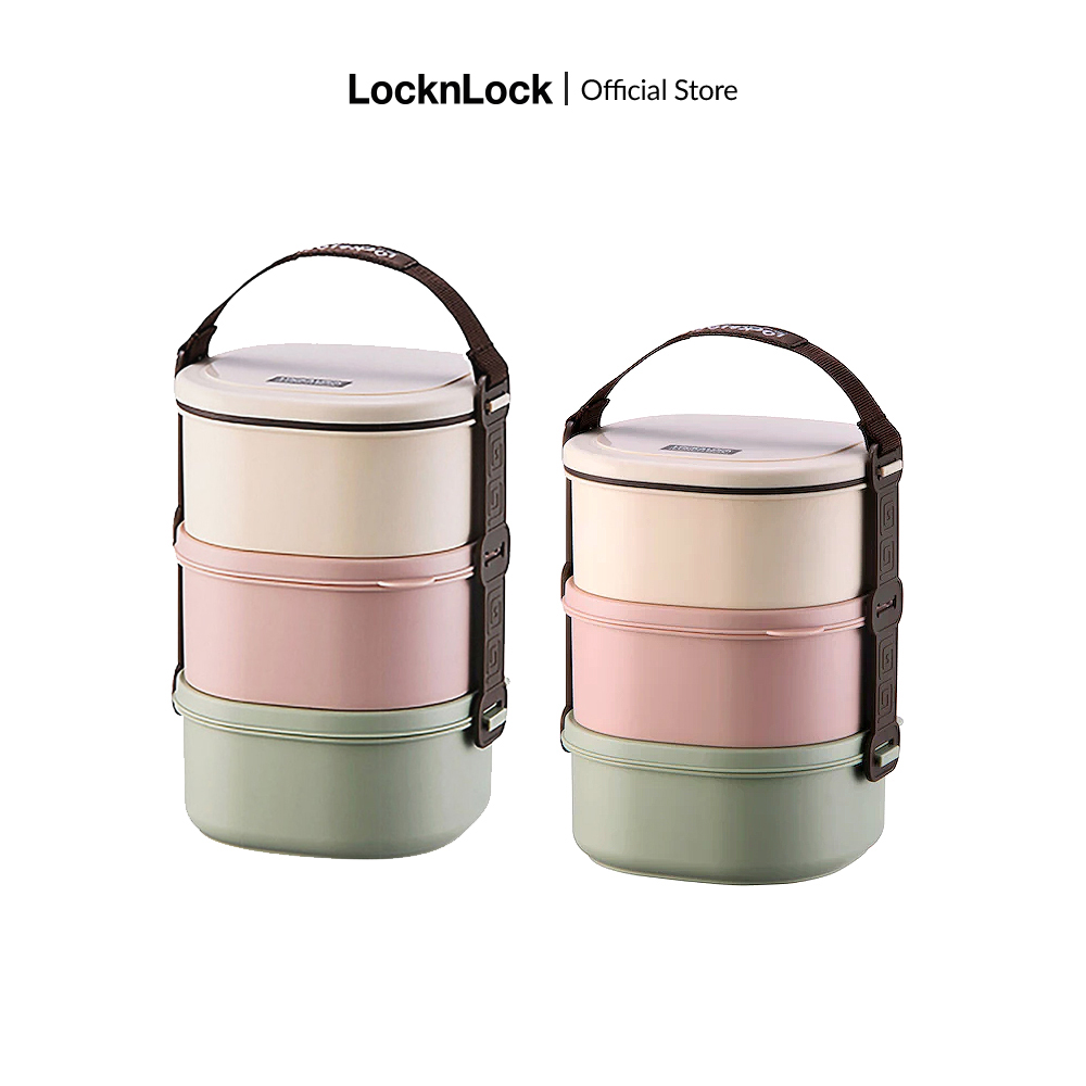 [Duy nhất 23.8 - Mua ngay] Bộ hộp cơm 3 tầng bằng nhựa Lock&Lock lunch box size S,M HPL770/HPL771 Kèm quai xách dạng cà men