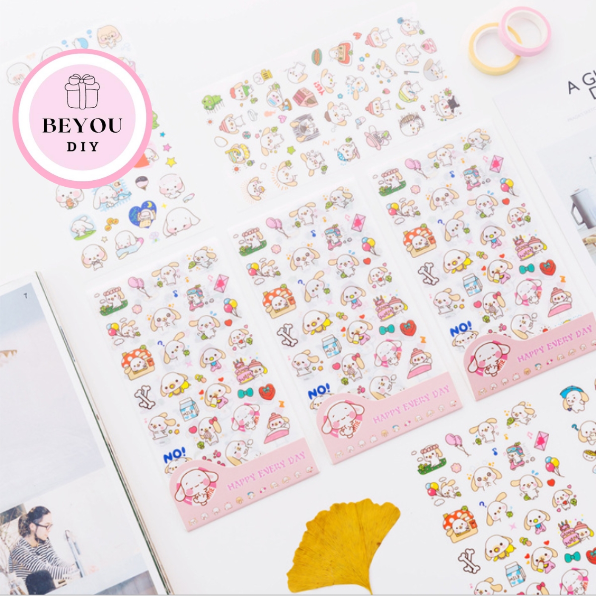 Bộ 6 Sticker Dán Nhiều Họa Tiết Hình Ảnh Dễ Thương, 6 Trang - Mỗi trang với kiểu khác nhau - BEYOU