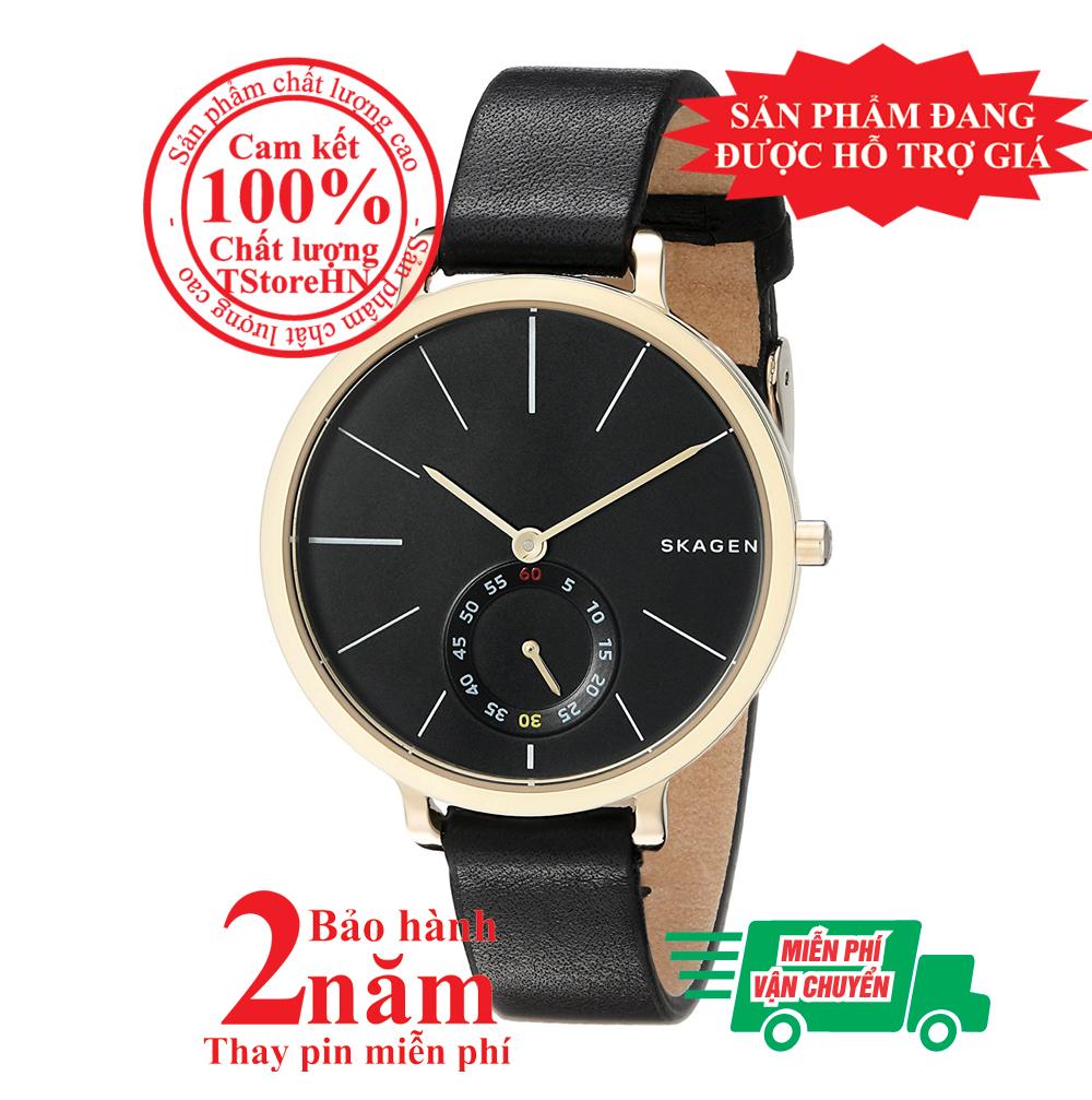 Đồng hồ nữ skagen skw2354, màu vàng , mặt đen , size 34mm, dây da- model no: skw2354
