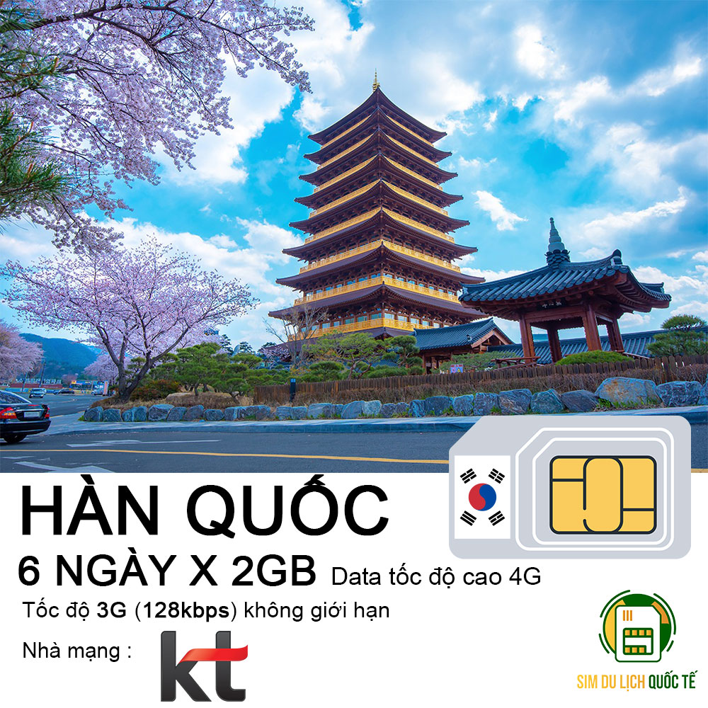 Freeship - chưa kích hoạt. sim data du lịch 4g hàn quốc 6 ngày - 2gb/ngày tốc độ cao.