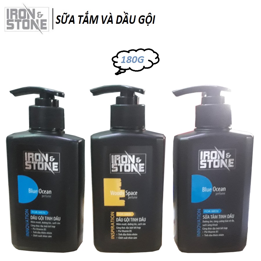 Chai sữa tắm & dầu gội tinh dầu iron & stone for men 180g/chai