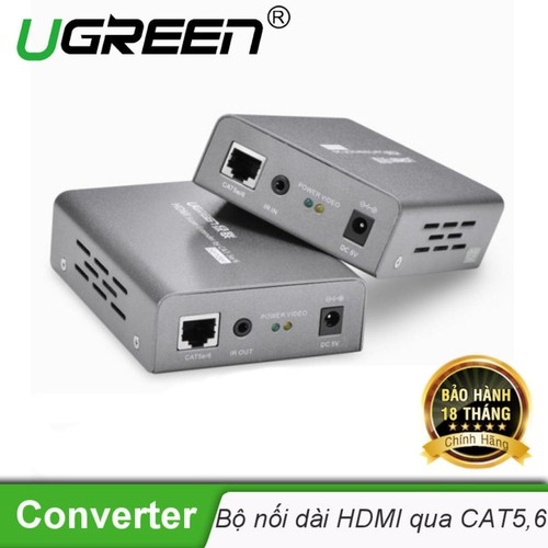 Bộ kéo dài hdmi 100m qua cáp mạng cat5,6 ugreen 40210