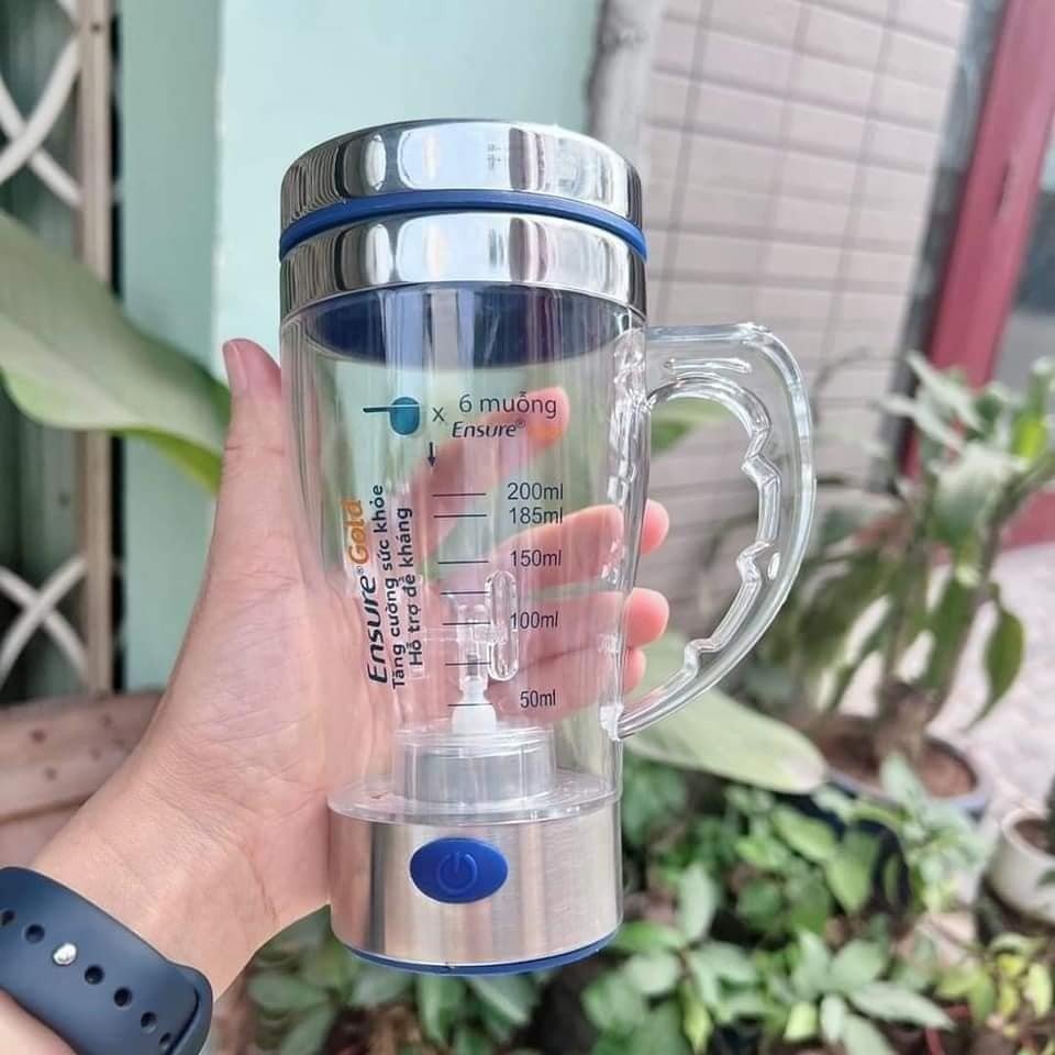 Cốc tự khuấy cafe, sữa, ngũ cốc, đồ uống đa năng có quai cầm chống nóng, chất liệu dày đẹp màu trong suốt đẹp mang tính thẩm mỹ cao cho nam và nữ - Hàng khuyến mãi Ensure