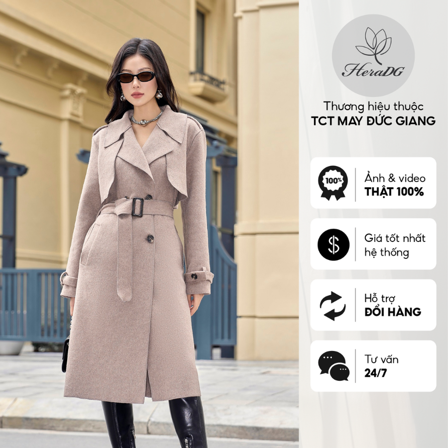 Voucher siêu sale 15% Áo dạ trenchcoat HeraDG thiết kế dáng dài vai chờm kèm đai thanh lịch WAMBC2006