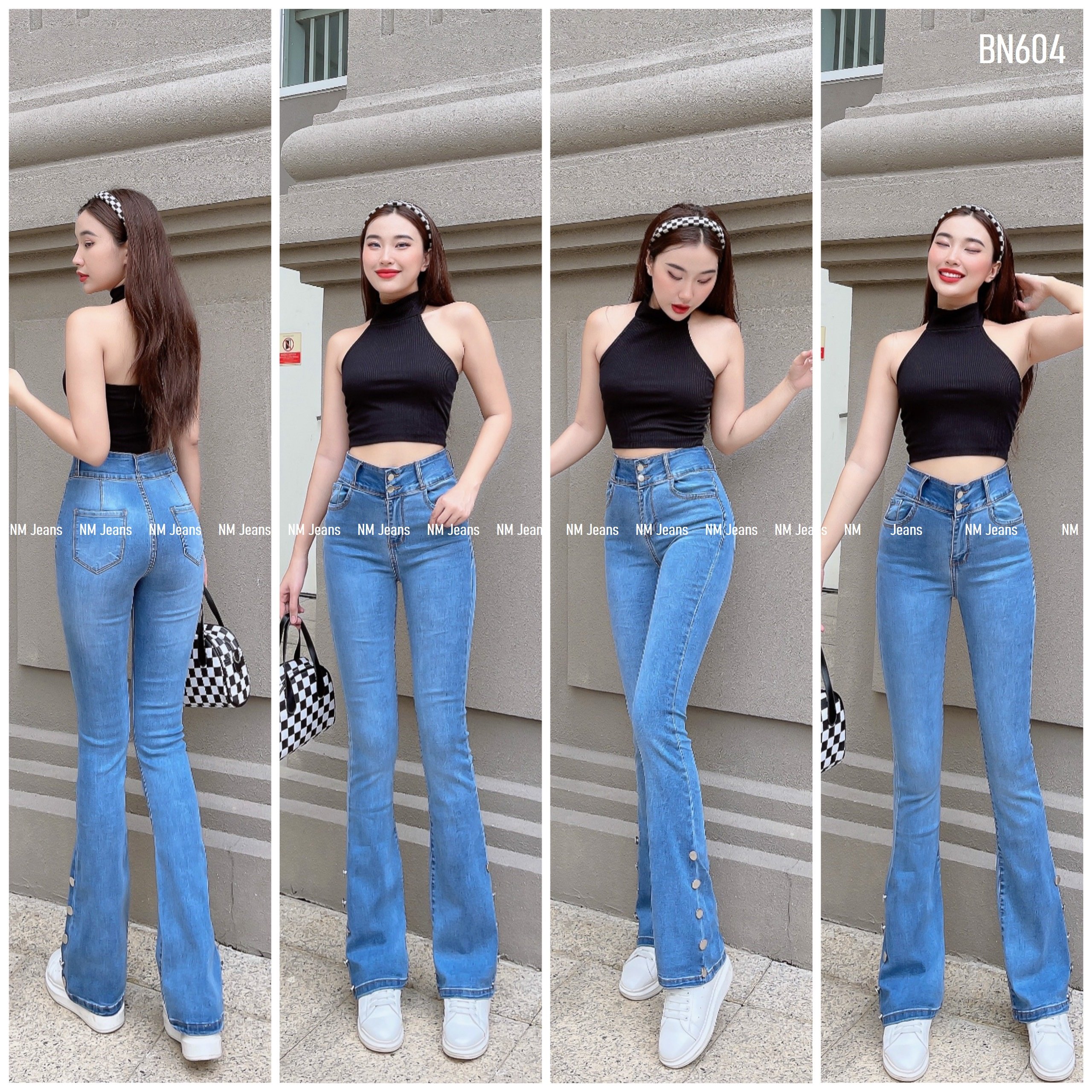 Quần jean nữ loe xanh jean co giãn mềm mại BN604