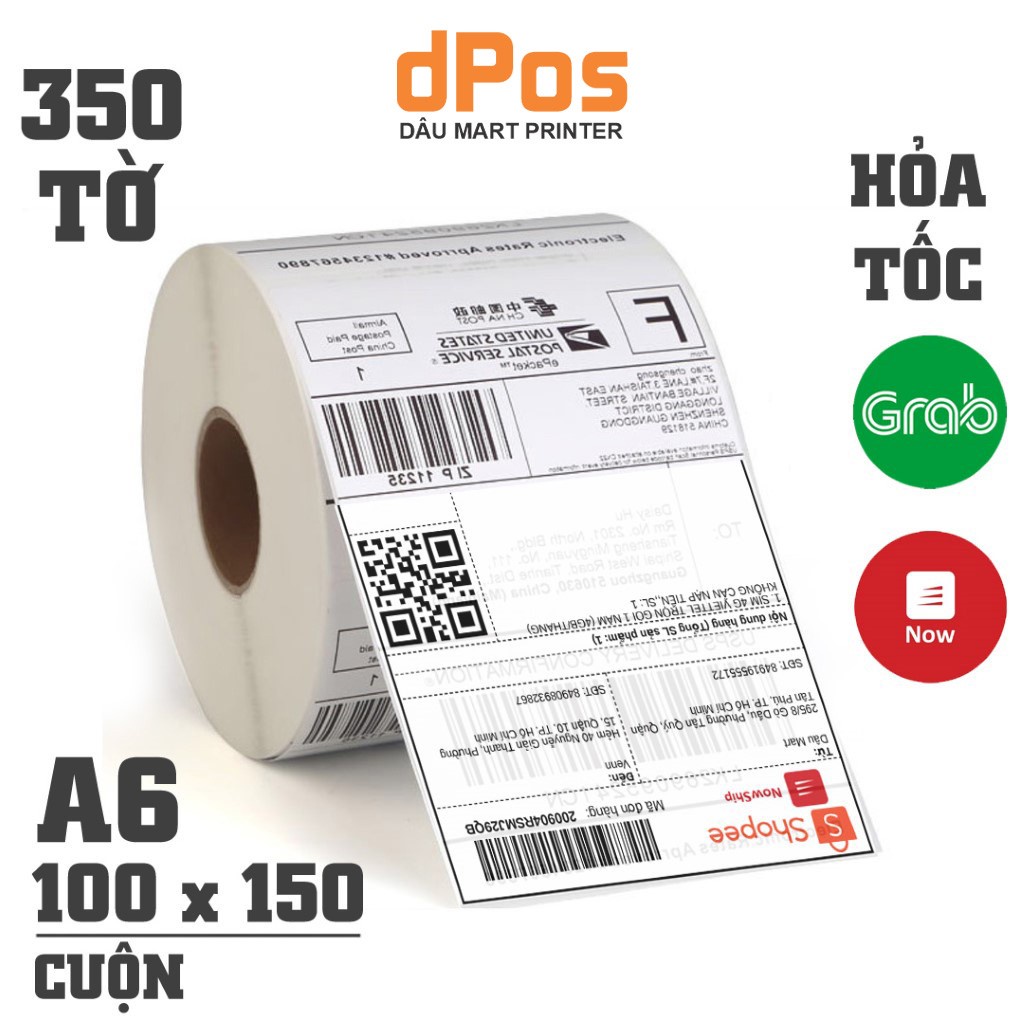 Giấy in nhiệt a6 tn khổ 100x150mm 5s chuyên in đơn, in bill cuộn 350 tờ siêu rẻ