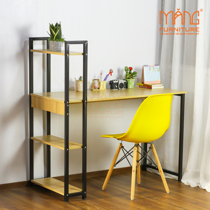 Bàn làm việc, Kèm giá sách, Khung sắt sơn tĩnh điện chịu lực cao, cỡ lớn D1200xR500xC750mm BLV08