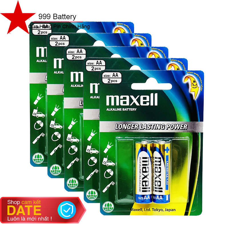 Combo 5 vỉ pin AA Maxell Alkaline, pin tiểu Maxell (1 vỉ 2 viên)