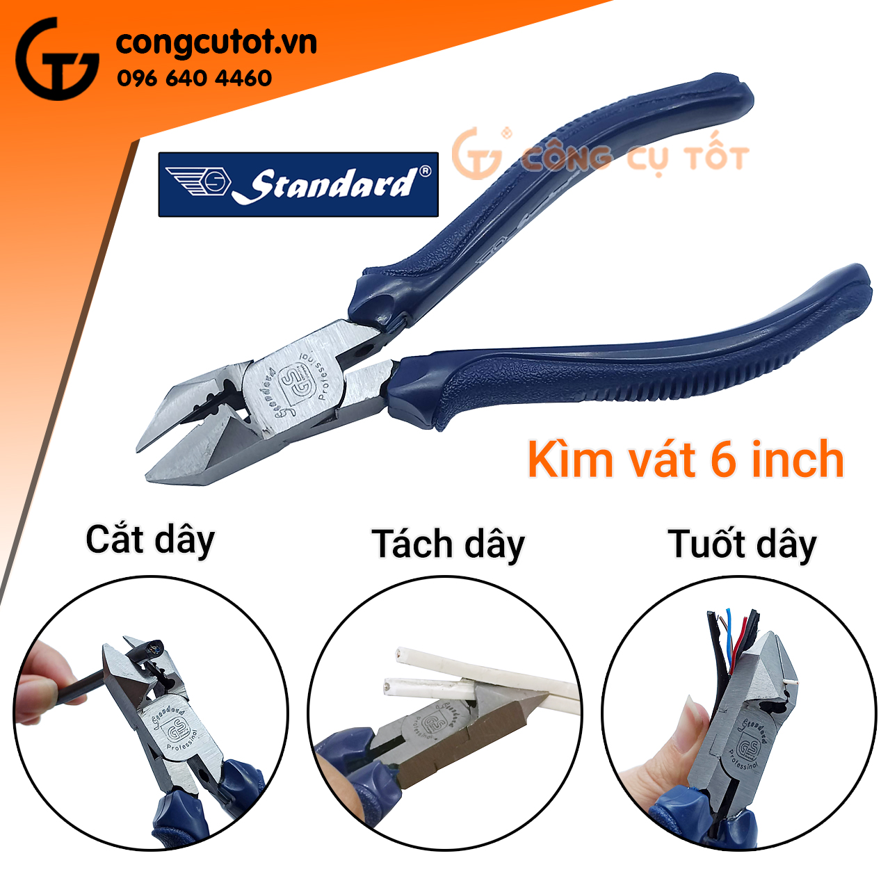 Kìm cắt chéo - kìm thợ điện Standard 6inch 160mm
